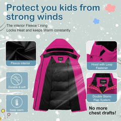 Girl's Winter Coat Kids Long Puffer Jacket Waterproof Ski Outerwear Warm Puffy Dress Coat with Hood