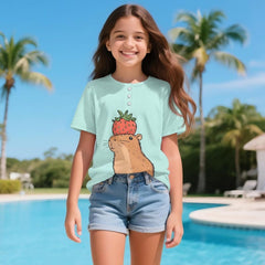 Girls Short Sleeves Shirt for Kids Age 2-16 Comfortable Tops for Girls Henley Collar Shirts for Travel Outdoor