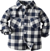Boys Girls Button Down Shirt Long Sleeve Plaid Flannel Shirts Lapel Neck Casual Tops with Pocket Toddler Kids Outfit