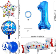 Happy 1st Birthday Balloon Colorful Banner Balloons Set 1st Year Old Birthday Blue Theme 1 Balloon Number 1 Foil Mylar Balloons Kids 1 Party Balloons Confetti Latex Mylar Balloons Party Supplies