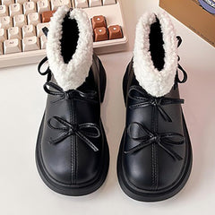 Kids Girls Winter Fleece Ankle Boots Fashion Cute Bowknot PU Leather She๐ฟpa Soft Warm Faux ๐๐ฎ๐ฟ Cold Day Shoes