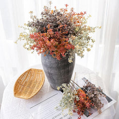 Artificial Flowers Fake Flower,Simulated Green Plants Long Stem Plastic Artificial Weeds Fake Plants Bouquet Home Office Table Garden Decoration Beige