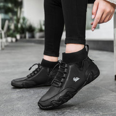 Men'S Waterproof Leather Lightweight Outdoor Ankle Boots Comfortable Round Toe Soft Sole Non-Slip Driving Walking High Top Chukka Boots Slip-On Lightweight Sports Shoes