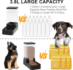Automatic Cat Feeder and Water Dispenser in Set with Pet Food Bowl,Gravity Dog Waterer and Food Feeder for Small Medium Dog Cat Puppy Kitten Large Capacity(3.3L,Black)