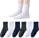 EPEIUS Unisex Kids Crew Socks Soft Cotton Seamless School Socks for Girls Boys Dress Sox White Black Navy 4/6/8 Pairs