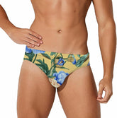 Blue Peony Flower Men's Swimsuit Brief Beach Shorts Bikini Swimwear Sexy Swimming Trunks