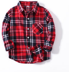 Boys Plaid Long Sleeve Shirt Button Down Shirts Flannel Lapel Tee Trendy Tops Casual Jacket Fall Clothes with Pocket