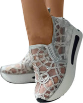 Generic Fashion Wedge Floral Walking Shoes for Women Embroidery Floral Mesh Lace Chunky Sneakers Slip On Arch Support Shoes Fashion Sneakers Dressy Casual Shoes Walking Sneakers, 10