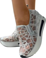 Generic Fashion Wedge Floral Walking Shoes for Women Embroidery Floral Mesh Lace Chunky Sneakers Slip On Arch Support Shoes Fashion Sneakers Dressy Casual Shoes Walking Sneakers, 10