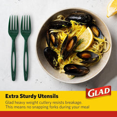 Glad Clear Plastic Forks, Heavy Duty Disposable Cutlery Set, Standard Size, Clear Disposable Fork, Bulk Pack of 70 - Perfect for Parties, Camping, and Everyday Use
