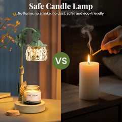 Candle Warmer Lamp with Timer Dimmable,Candle Lamp Height Adjustable,Flower Electric Candle Warmer House Warming Gifts New Home Bedroom Decor,Wax Melt Warmer for Jar Candles with 2 Bulbs (Green)