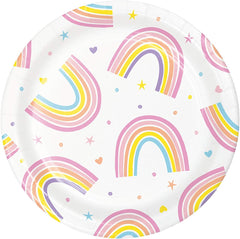 Creative Converting Happy Rainbow Paper Plates, 8 ct and Dessert Plates, 8 ct Bundle