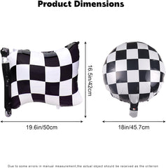 6Pcs Black and White Checkered Balloons,18 Inch Race Car Balloons,Checkered Flag Balloons Mylar Foil Checker Balloons for Racing Themed Birthday Party Decorations Supplies