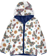 CHIFIGNO Colorful Butterfly White Kids Fleece Zip up Jacket, Warm Light Fleece Jacket 3T
