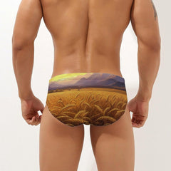 Country Wheat Golden Sunset Men's Swimsuit Brief Beach Shorts Bikini Swimwear Sexy Swimming Trunks