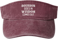 Bourbon Goes in Wisdom Comes Out Sun Visor Hats for Women Men Adjustable Sports Baseball Black