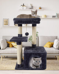 FISH&NAP Cute Cat Tree Kitten Cat Tower for Indoor Cat Condo Sisal Scratching Posts with Jump Platform Cat Furniture Activity Center Play House Grey