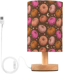 Glitter Pumpkins Star Bedside Table Lamp Small Desk Lamps Linen Fabric Shade Decorative Nightstand Lamp LED with USB Port Wood Base for Bedroom Living Room