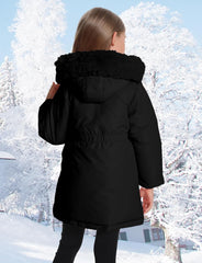 Happy Cherry Girls Winter Warm Thicken Jacket with Fleece Line Long Sleeve Coat Mid-Length Hooded Parka Jackets 3-11Y