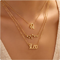 3 PCS Gold Layered Necklaces for Women, Gold Constellation Stackable Necklaces, Stylish Astrological Jewelry(Leo/Pisces)