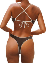 SUUKSESS Women High Waisted Thong Bikini Set Reversible String 2 Piece Swimsuit