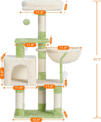 Heybly Cat Tree with Toy, Cat Tower Condo for Indoor Cats, Cat House with Padded Plush Perch, Cozy Hammock and Sisal Scratching Posts, Light Gray HCT004SW