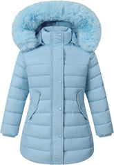 Girl's Winter Waterproof Warm Long Coat,Kids Puffer Jacket Outerwear Parka,Removable Hood