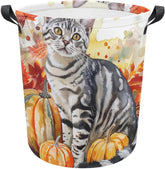 Autumn Cat Laundry Hamper Fall Orange Cat Hampers for Laundry Dirty Clothes Basket Organizer Room Decor