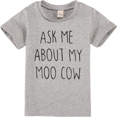 Boys Ask Me About My Mooo Cow T-Shirt Toddler Cowboy Short Sleeve Tee Tops Kids Boy Funny Summer T Shirts