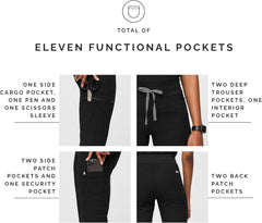 FIGS YOLA High Waisted Skinny Scrub Pants for Women — 11 Pockets, 4-Way Stretch, Yoga Waistband