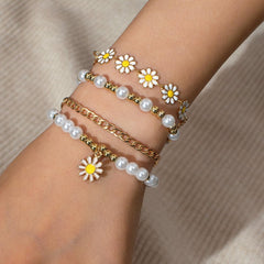 4pcs Mixed Daisy Pendant Beaded Bracelet Sets-Stackable Jewelry Bracelet for Women