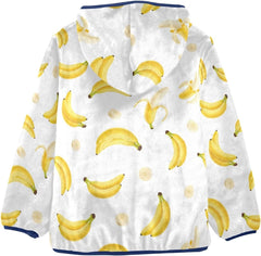 CHIFIGNO Yellow Banana Banana White Kids Zip up Jacket Fleece Outerwear Jackets for Fall Winter 3T