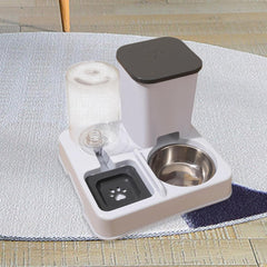 Automatic Dog Cat Feeder Dry and Wet Separation Smooth Surface Removable Eating and Drinking Bowl for Dogs Small Animal Puppy, Gray White