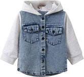 Children's T Shirt Long Sleeved Hooded Denim Patchwork Top Casual Going Out for Boys Or Girls Active Shirt