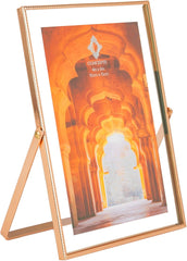 Concepts Gold Beaded Floating Easel Metal Picture Frame With HD Clear Glass, Extra Durable Photo Frames, Tabletop Display (1 Pack - Gold, 4X6)