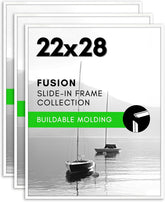 Americanflat 11x14 Picture Frame with Polished Front Cover - Set of 3 - Slide-In Photo Frame with Buildable Molding - Fusion Collection - Picture Frames for Wall Display - Black