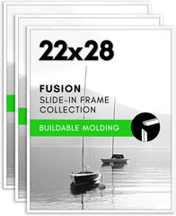 Americanflat 11x14 Picture Frame with Polished Front Cover - Set of 3 - Slide-In Photo Frame with Buildable Molding - Fusion Collection - Picture Frames for Wall Display - Black