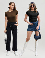 CE' CERDR 3/5 Pack Womens T Shirts Crew Neck Short Sleeve Shirts for Women Casual Basic Fitted Stretchy Tee Tops