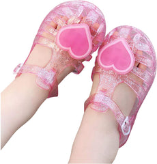 Cute Heart Jellies Shoes For Girls Soft Closed Toe Dress Sandals With Strap Summer Girl Outdoor Casual 𝗣ink