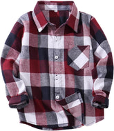 Boys Plaid Flannel Long Sleeve Shirt Button Down Shirts Cotton Lapel Tee Trendy Tops Casual Fall Clothes with Pocket