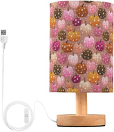 Brown Pumpkins Stars Bedside Table Lamp Small Desk Lamps Linen Fabric Shade Decorative Nightstand Lamp LED with USB Port Wood Base for Bedroom Living Room