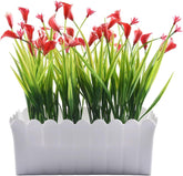 Artificial Plants with Pots Fake Flowers Home Garden Indoor Outdoor Potted Lily Bonsai Fabric Plastic 7.5x3.1x5.9 Inch Tabletop Windowsill Office Desk Decoration(Pink)