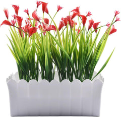 Artificial Plants with Pots Fake Flowers Home Garden Indoor Outdoor Potted Lily Bonsai Fabric Plastic 7.5x3.1x5.9 Inch Tabletop Windowsill Office Desk Decoration(Pink)