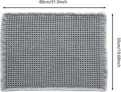 Bath Mats for Bathroom, 20" X 31.5" Absorbent Washable Non Slip Bathroom Rugs with Tassels,Waffle Bath Mat,Soft Shaggy Thick Bathmat for Bath Floor Accessories Shower Room Beside Bathtub (Grey)
