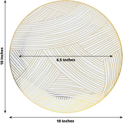 Efavormart 10 Pack White Renaissance Plastic Dinner Plates With Gold Navy Blue Chord Rim, Round Disposable Party Plates - 9"