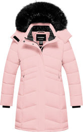 Girl's Winter Coats Kids Waterproof Long Puffer Jacket Thicken Fleece Lined Ski Parka with Detachable Fur Hooded