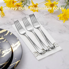 Goodluck 50 Pack Gold Plastic Forks, Heavy Duty Forks Disposable, Plastic Cutlery Perfect for Weddings, Parties, Dinners and Thanksgiving