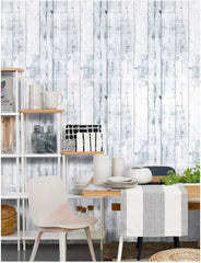 HAOKHOME Peel and Stick Wood Wallpaper Shiplap Light Grey/White/Blue Distressed Wood Plank Removable Wallpaper Self-Adhesive 11.8in x 4.9ft