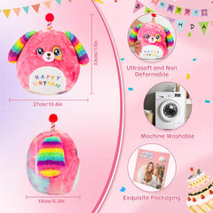 11 '' Birthday Plush Pillow Kawaii Birthday Cat Plush Toy Soft Cute Rainbow Birthdays Cat Stuffed Animal Birthdays Gift for Kids Girls Boys for Room Decoration (Rainbow Caticorn)