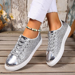 Glitter Sparkly Fashion Sneakers Shoes, Womens Non Slip Orthopedic Sneakers Lace Up Comfortable Walking Shoes Dressy Wedding Bridal Walking Concert Fall